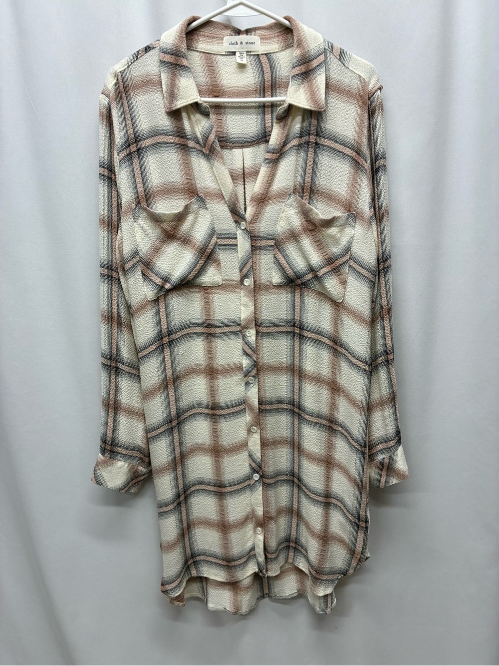 Anthropologie Cloth & Stone plaid mini shirtdress size medium boho preppy tunic